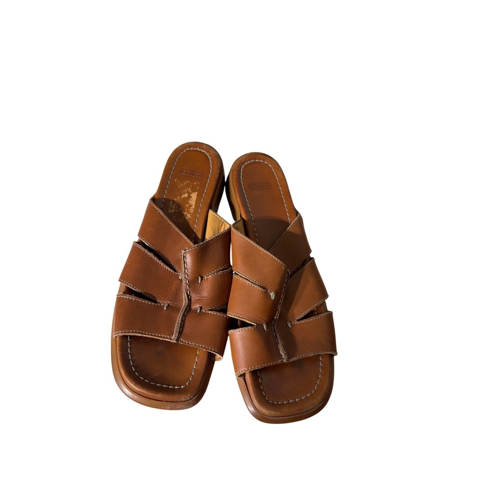 Coach Clarissa Brown Leather Slide Sandals Made in Italy Vintage Womens 8 B P117 - Picture 3 of 10